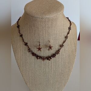 Necklace Earring Set Amber And Brown Crystals And A Hint Red